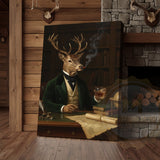 Maxcorners Aristocrat Deer Scholar with Whiskey and Cigar in Victorian Library Wrapped Canvas Wall Art