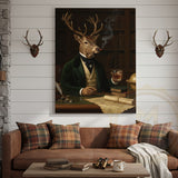 Maxcorners Aristocrat Deer Scholar with Whiskey and Cigar in Victorian Library Wrapped Canvas Wall Art