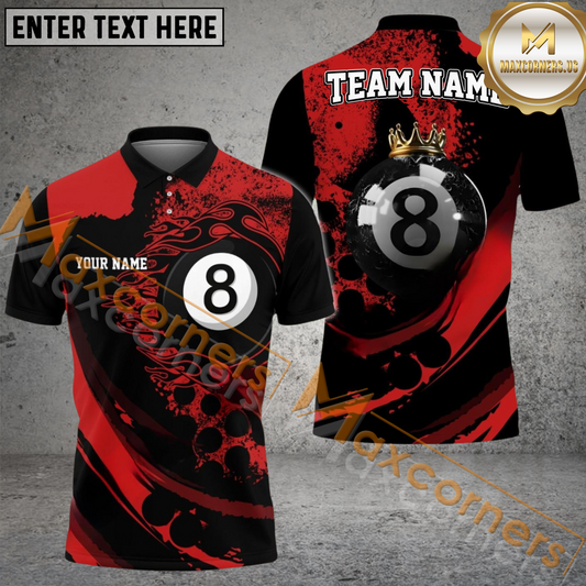 Maxcorners Ball 8 Crown Billiard Jersey Multicolor Options Personalized Name, Team Name 3D Polo Shirt (4 Colors)