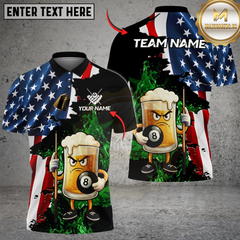 Maxcorners Billiards Ball 8 Grumpy Beer Mug American Flag Customized Name, Team Name 3D Shirt (4 Colors)