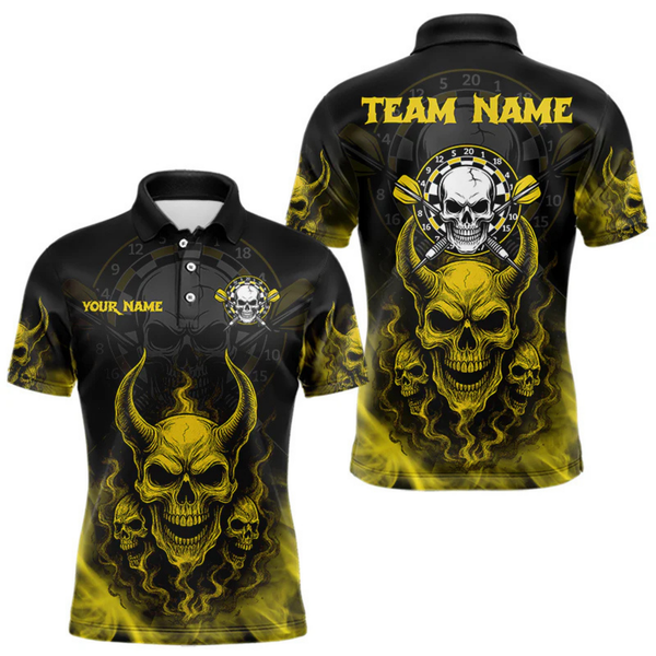 Maxcorners Yellow Smokes Skulls Dart Arrows Custom Dart Shirts For Men, Dart Team Jerseys LM064