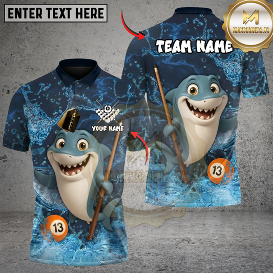 Maxcorners Billiards Lucky Break Shark Ball-13 Custom Polo Team Shirt