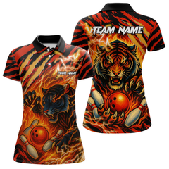 Maxcorners Personalized Tiger Bowling Shirts For Men, Orange Flame Lightning Thunder Tiger Team Bowling Jerseys LM105