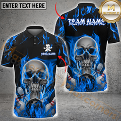 Maxcorners Flaming Skull Bowling Jersey Multicolor Options Personalized Name, Team Name 3D Polo Shirt