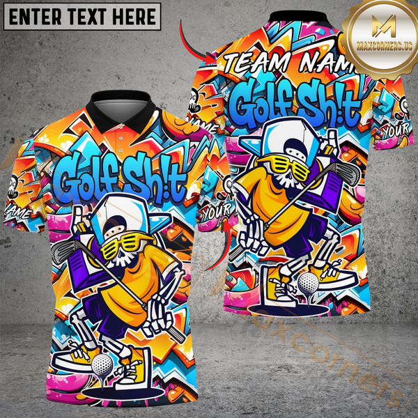 Maxcorners Street Swing Skeleton Golf Polo Shirt, Customized Name & Team Name 3D Shirts (4 Colors)