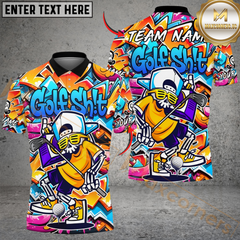 Maxcorners Street Swing Skeleton Golf Polo Shirt, Customized Name & Team Name 3D Shirts (4 Colors)