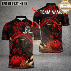 Maxcorners Bowling Fire Muscle Bull Multicolor Customized Name Team Name 3D Shirts