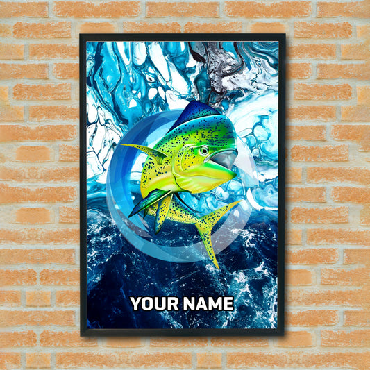 Maxcorners Mahi Mahi Fishing Ocean Marble Art Personalized Name 3D Poster