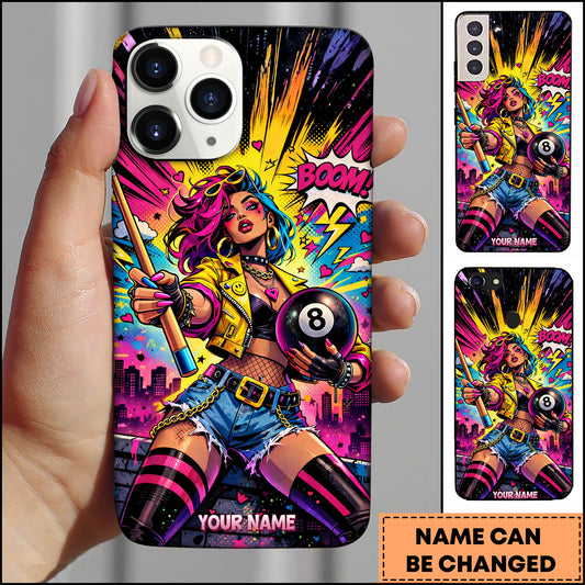 Maxcorners Billiards Comic Pop Art Girl 9-Ball Personalized Name 3D Phone Case