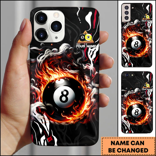 Maxcorners Billiards Flaming 8 Ball Smoke Multicolor Personalized Name 3D Phone Case