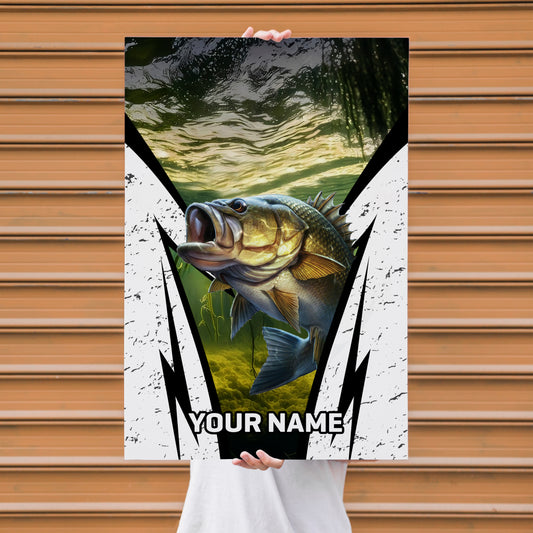 Maxcorners Largemouth Bass Fishing Underwater Strike Art Personalized Name 3D Poster