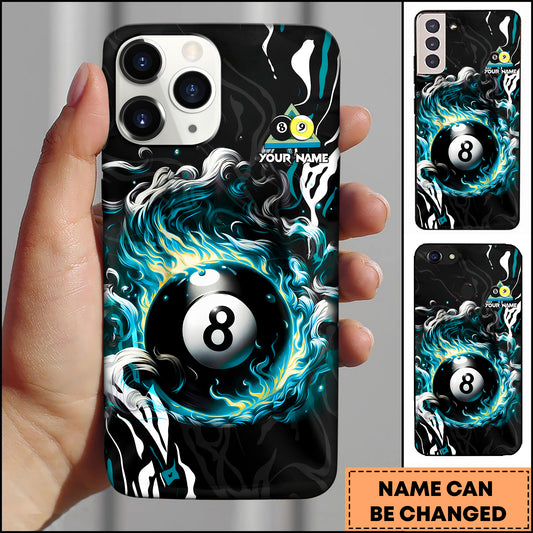 Maxcorners Billiards Flaming 8 Ball Smoke Multicolor Personalized Name 3D Phone Case