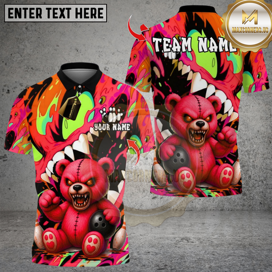 Maxcorners Bowling Teddy Monster Multicolor Customized Name, Team Name 3D Shirts