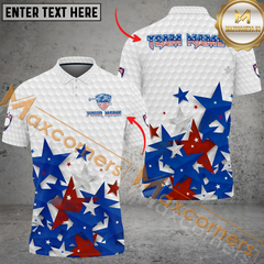 Maxcorners Golf Premium American Flag Stars Multicolor Option Customized Name, Team Name 3D Polo Shirt
