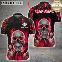 Maxcorners Flaming Skull Bowling Jersey Multicolor Options Personalized Name, Team Name 3D Polo Shirt
