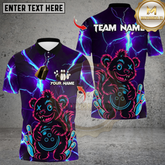 Maxcorners Neon Bear Bowling Multicolor Customized Name, Team Name 3D Shirts