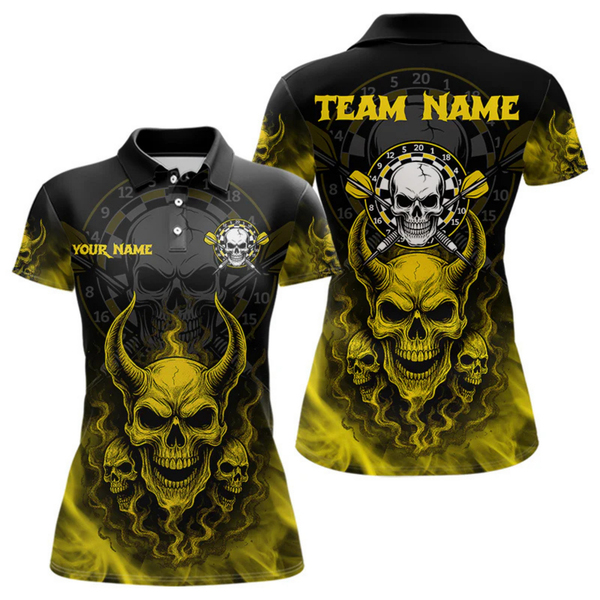 Maxcorners Yellow Smokes Skulls Dart Arrows Custom Dart Shirts For Men, Dart Team Jerseys LM064