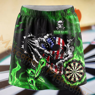 Maxcorners Darts Green Flame Eagle Dartboard Personalized 3D Skort, Skirts With Shorts