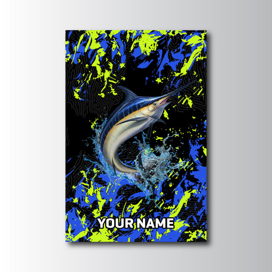 Maxcorners Marlin Fishing Neon Splash Abstract Art Personalized Name 3D Poster