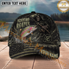 Maxcorners Fishing Reaper Dark American Flag Multiple Options Personalized Name 3D Cap (12 Fish Species)