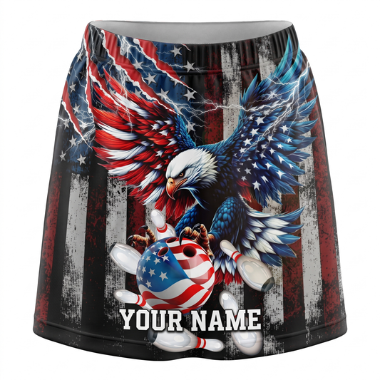 Maxcorners Bowling Patriotic Bald Eagle American Flag Personalized 3D Skirts With Shorts