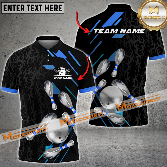 Maxcorner Pins Sliver Bowling Jersey Multicolor Option Customized Name, Team Name 3D Shirt (4 Colors)