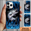 Maxcorner Fishing Blue Flame Smoke Background Personalized Name 3D Phone Case (10 Fish Species)