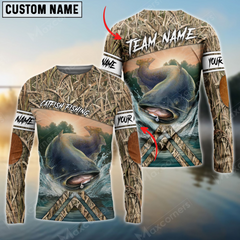 Maxcorners Catfish Fishing Elbow Patch Pattern Personalized Name, Team Name 3D Long Sleeve Shirt