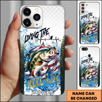 Maxcorners Largemouth Bass Fishing American Flag Splash Art Personalized Name 3D Phone Case