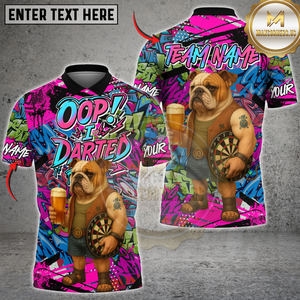 Maxcorners Darts Bulldog Graffiti Design Multicolor Customized Name, Team Name 3D Shirts
