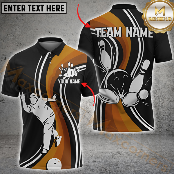 Maxcorners Bowling Pin Smash Multicolor Customized Name, Team Name 3D Polo Shirt