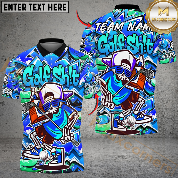 Maxcorners Street Swing Skeleton Golf Polo Shirt, Customized Name & Team Name 3D Shirts (4 Colors)