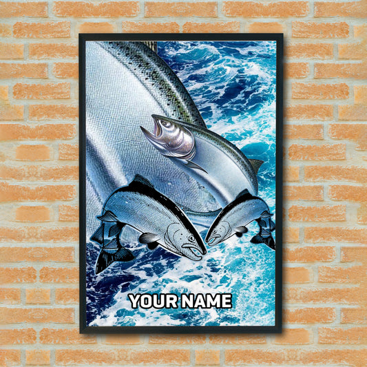 Maxcorners Salmon Fishing Ocean Scale Wave Art Personalized Name 3D Poster