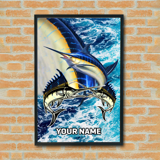 Maxcorners Blue Marlin Fishing Dynamic Ocean Battle Artwork Personalized Name 3D Poster