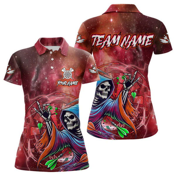 Maxcorners Death Skeleton Red Galaxy Funny Dart Shirts For Men Custom Darts Jerseys Outfit, Darts Gifts LM154