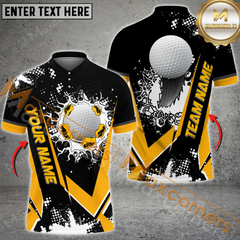 Maxcorners Golf Ball Crack Pattern Multicolor Option Customized Name, Team Name 3D Polo Shirt