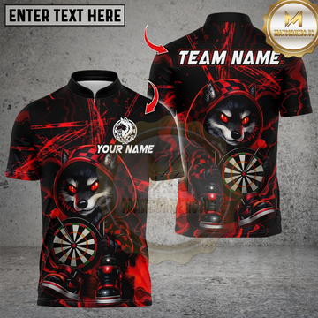 Maxcorners Darts Cool Cartoon Wolf With Dartboard Multicolor Customized Name, Team Name 3D Shirt