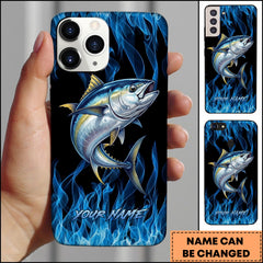 Maxcorner Tuna Fishing Blue Flame Smoke Background Personalized Name 3D Phone Case