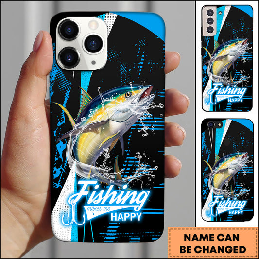Maxcorners Tuna Fishing Blue Black Modern Splash Art Personalized Name 3D Phone Case