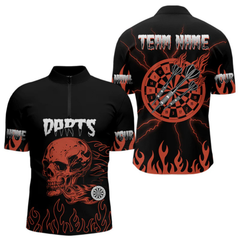 Maxcorners Custom Red Fire Flame Darrt Arrows Skull Dart Shirts For Men, Dart Team Jerseys LM064
