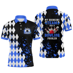 Maxcorners Blue argyle pattern Retro Bowling Shirts For Men Custom My drinking team has a bowling problem LM054