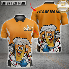 Maxcorners Beer & Bowling Fun Shirt – Cheers and Strikes Cartoon Design Customized Name, Team Name 3D Unisex Shirt