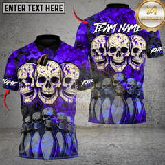 Maxcorners Death Strike Skull Bowling Multicolor Customized Name, Team Name 3D Shirts