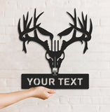 Maxcorners Personalized Deer Skull Metal Sign WITH LED/WITHOUT LED – Rustic Hunting Cabin Wall Decor, Gift for Hunters LM0110