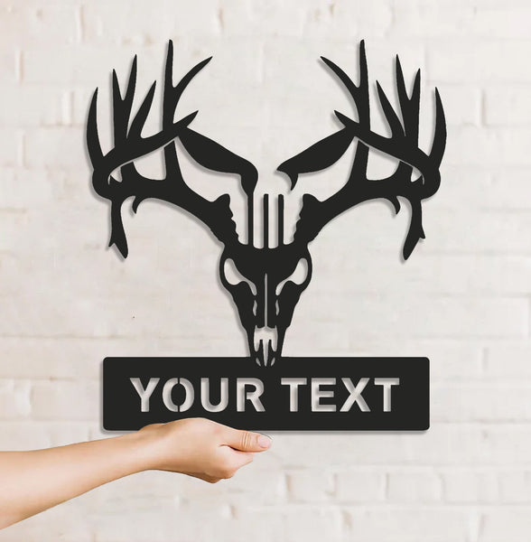 Maxcorners Personalized Deer Skull Metal Sign WITH LED/WITHOUT LED – Rustic Hunting Cabin Wall Decor, Gift for Hunters LM0110