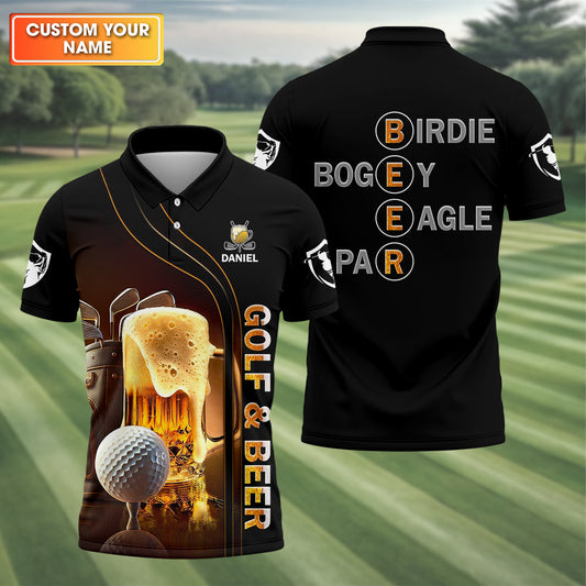 Maxcorners Golf And Beer Custom Men's Golf Polo Shirt, Funny Golf Shirt, Gift For Golfers