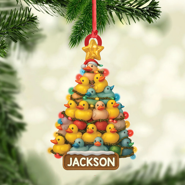 Maxcorners Personalized Funny Rubber Duck Acrylic Christmas Tree Ornament – Custom Name Xmas Decoration for Hunter or Family, Cute Holiday Ornament LM0411