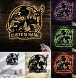 Maxcorners Personalized Deer and Fish Hunting Metal Sign WITH LED/WITHOUT LED, Rustic Cabin Wall Decor, Wildlife Outdoor Lodge Gift LM0110
