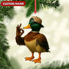 Maxcorners Personalized Cool Duck Christmas Ornament, Custom Name Mallard Wearing Hat, Funny Hipster Duck Tree Decoration