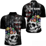 Maxcorners Personalized Skull Us Flag Billiard Team Jersey Billiard Shirts For Men Polo & 1/4 Zip LM283